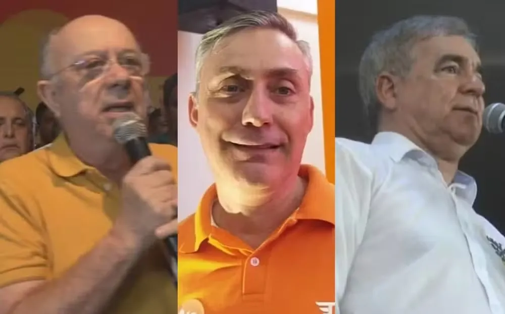 José Ronaldo, Carlos Medeiros e Zé Neto, candidatos à Prefeitura de Feira de Santana — Foto: TV Subaé