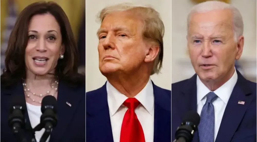 Kamala Harris, Donald Trump e Joe Biden | Crédito: Reuters